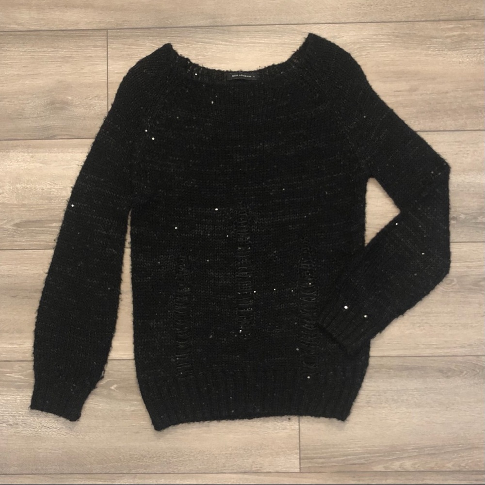 Shimmery sequin oversized black knit sweater